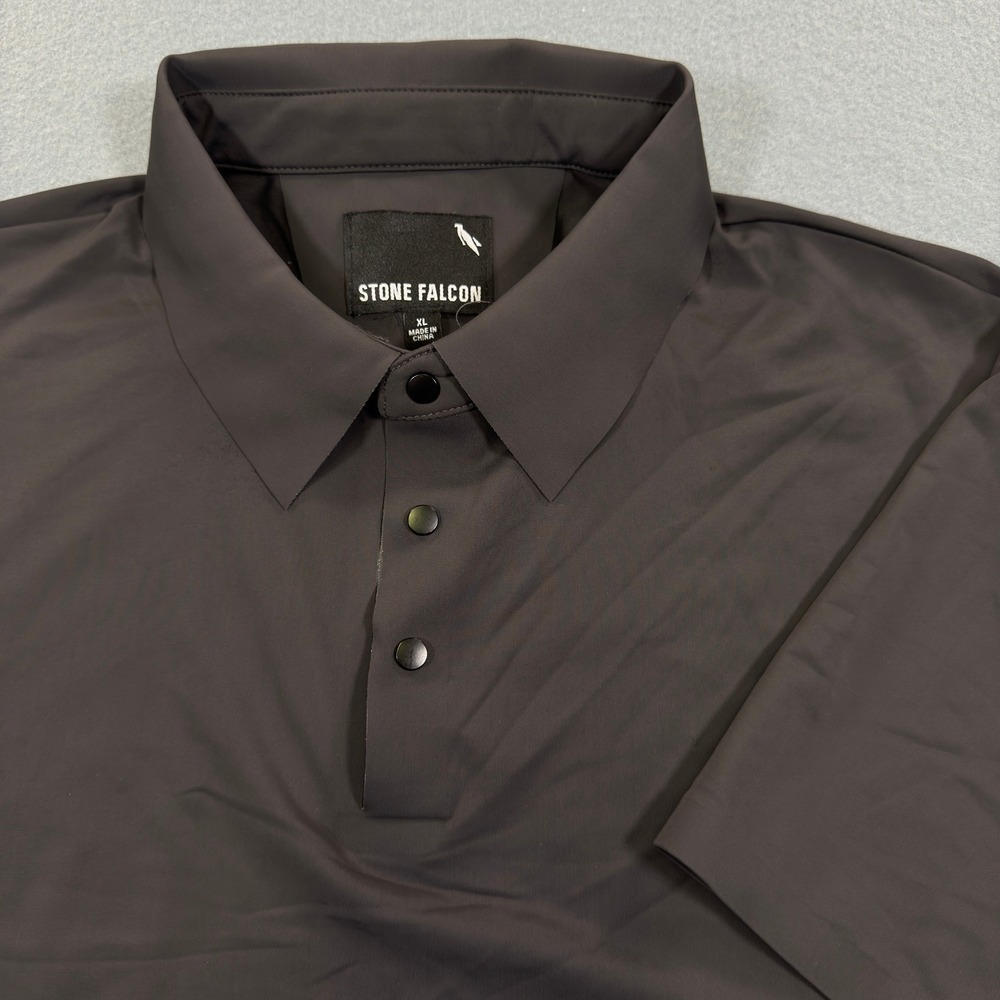 Stone Falcon Mens XL Performance Polo Shirt Gray Snap Button Stretch Golf Top